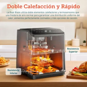 La Cosori Dual Blaze tiene una doble resistencia que aumenta la velocidad del cocinado así como su uniformidad